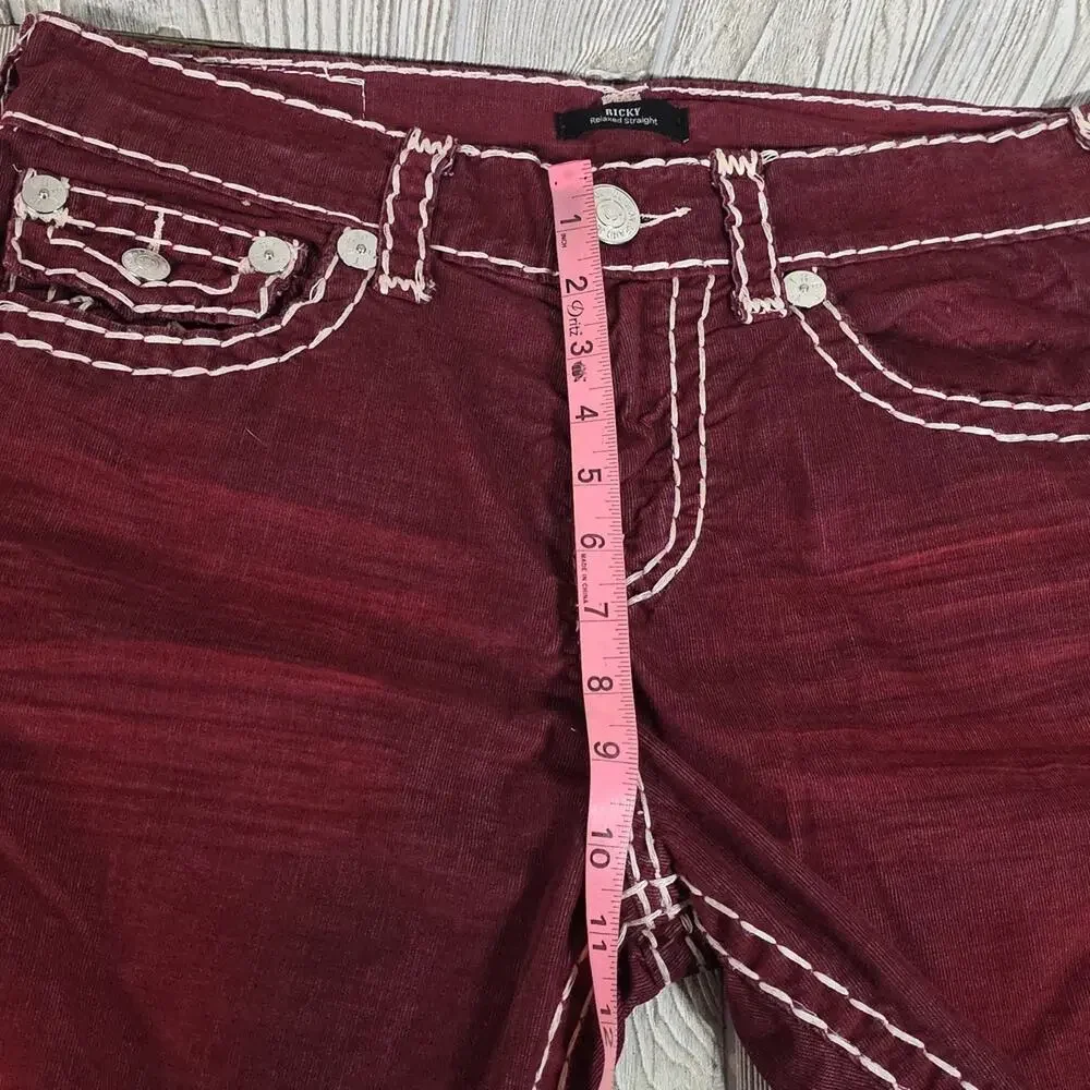 True Religion Ricky Super T Micro Corduroy Relaxed Straight Pants Red Mens 32